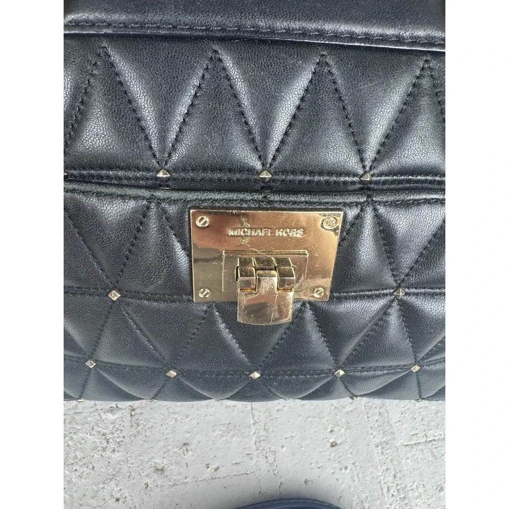 MICHAEL KORS VIVIANNE SOFT LEATHER SMALL‎ SATCHEL MESSENGER PURSE BLACK STUD